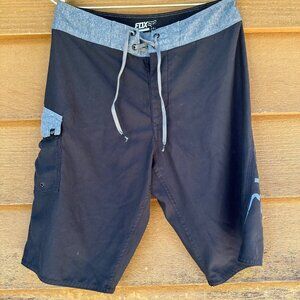 Fox Racing Black Grey Swim Trunks Men's Shorts Size 28